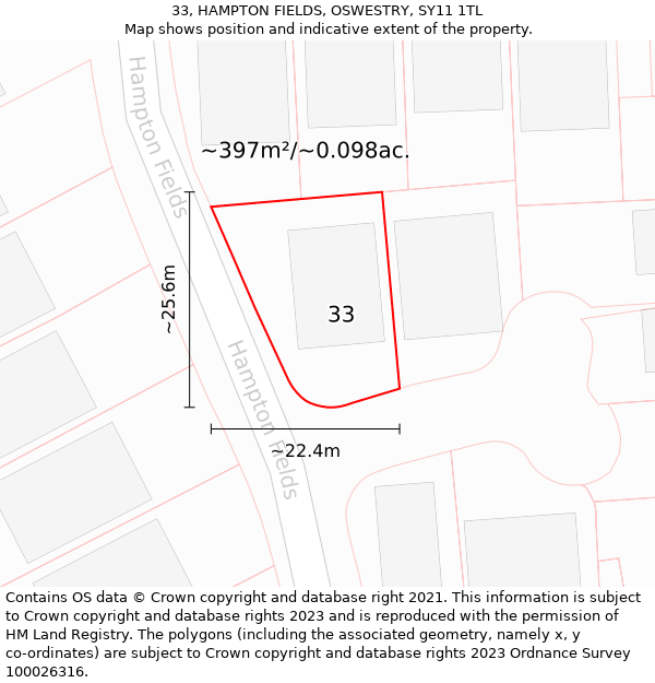 33, HAMPTON FIELDS, OSWESTRY, SY11 1TL: Plot and title map