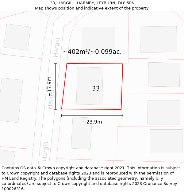 33, HARGILL, HARMBY, LEYBURN, DL8 5PN: Plot and title map