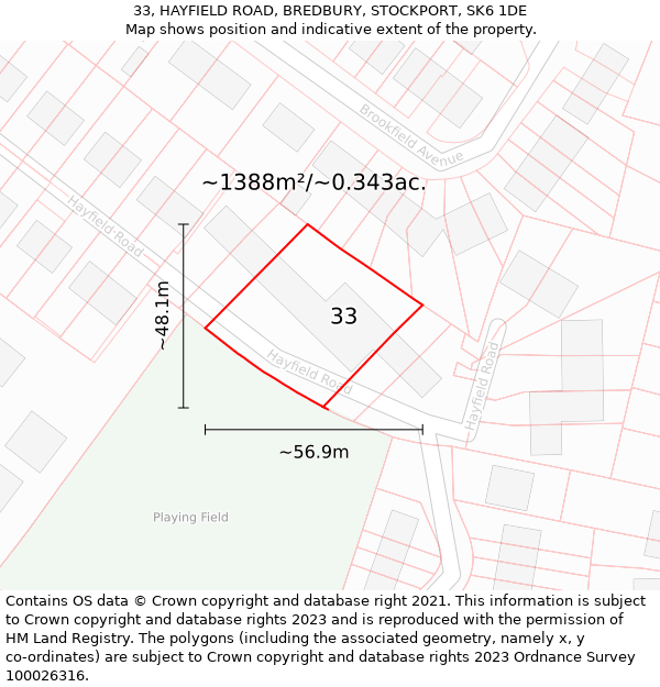 33, HAYFIELD ROAD, BREDBURY, STOCKPORT, SK6 1DE: Plot and title map