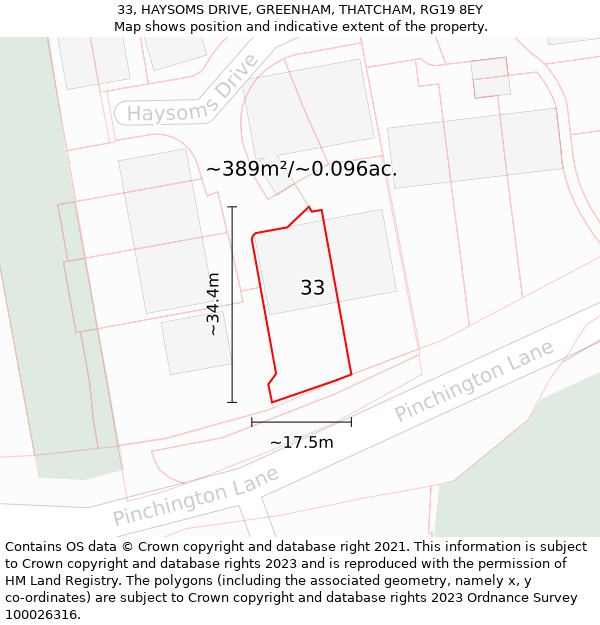 33, HAYSOMS DRIVE, GREENHAM, THATCHAM, RG19 8EY: Plot and title map