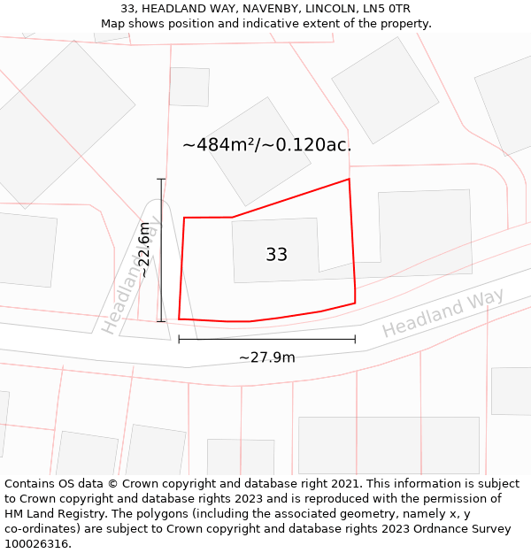 33, HEADLAND WAY, NAVENBY, LINCOLN, LN5 0TR: Plot and title map