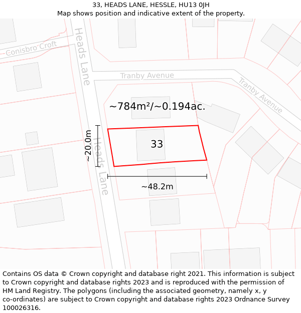 33, HEADS LANE, HESSLE, HU13 0JH: Plot and title map