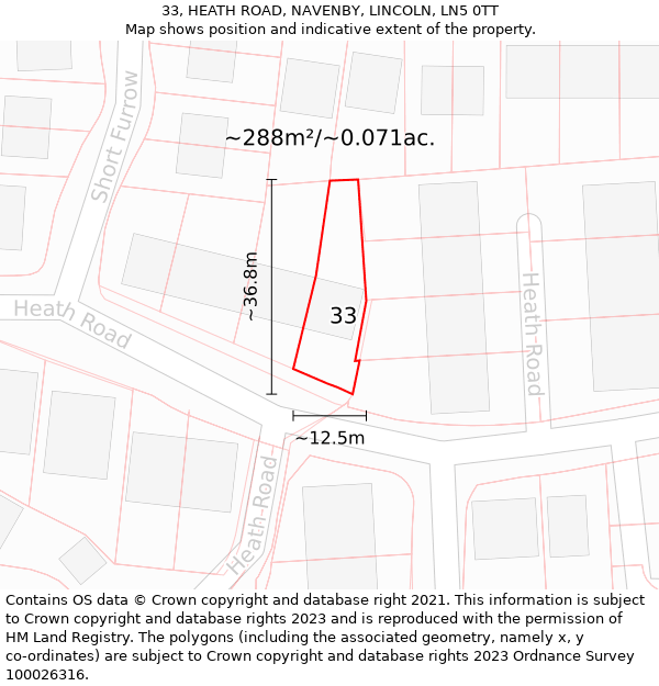 33, HEATH ROAD, NAVENBY, LINCOLN, LN5 0TT: Plot and title map