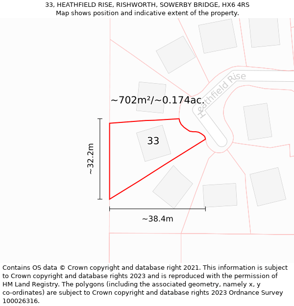 33, HEATHFIELD RISE, RISHWORTH, SOWERBY BRIDGE, HX6 4RS: Plot and title map