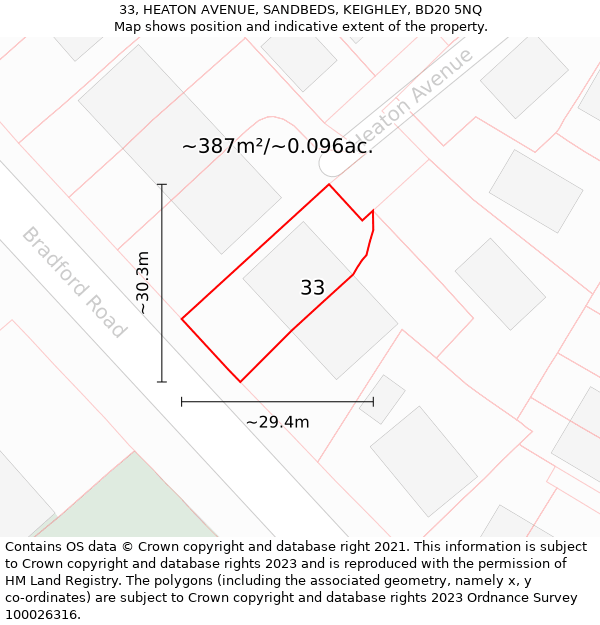 33, HEATON AVENUE, SANDBEDS, KEIGHLEY, BD20 5NQ: Plot and title map