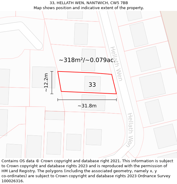 33, HELLATH WEN, NANTWICH, CW5 7BB: Plot and title map