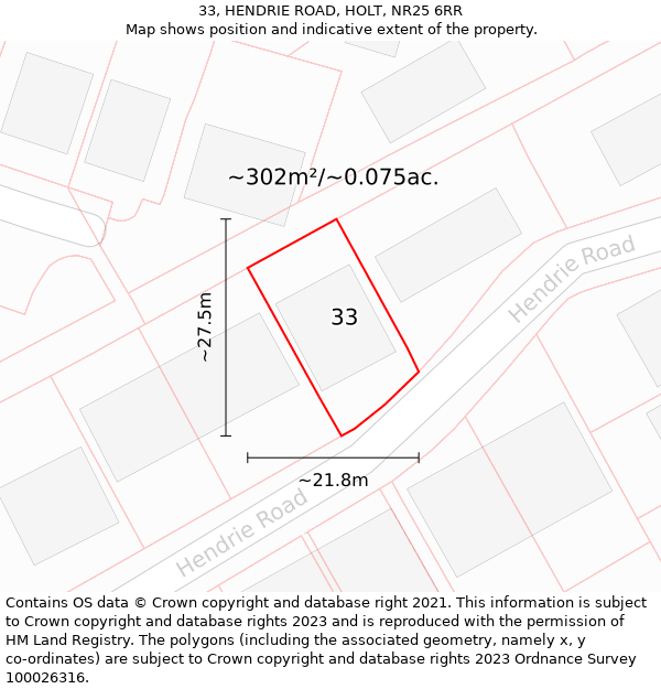 33, HENDRIE ROAD, HOLT, NR25 6RR: Plot and title map