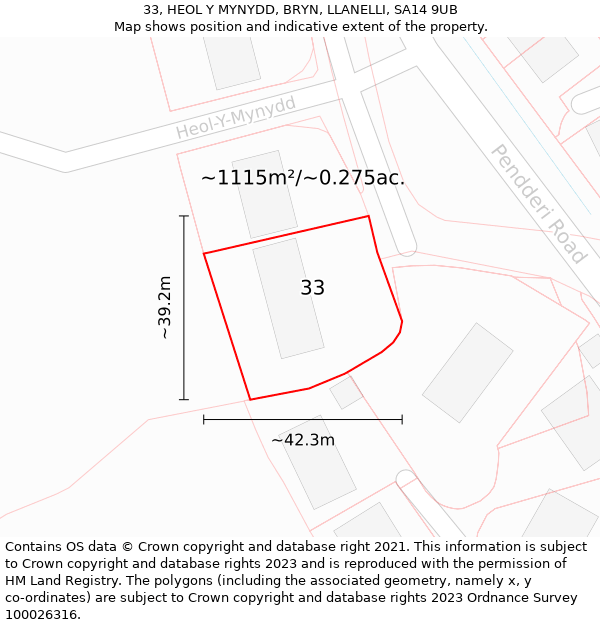 33, HEOL Y MYNYDD, BRYN, LLANELLI, SA14 9UB: Plot and title map