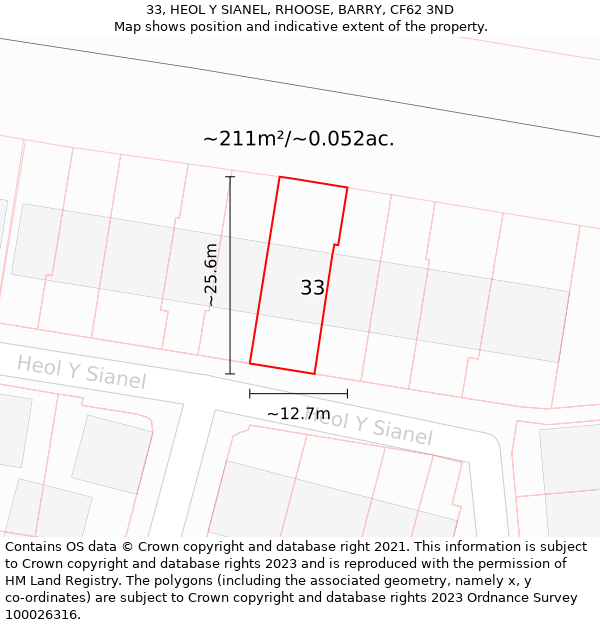 33, HEOL Y SIANEL, RHOOSE, BARRY, CF62 3ND: Plot and title map