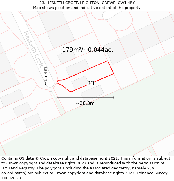 33, HESKETH CROFT, LEIGHTON, CREWE, CW1 4RY: Plot and title map