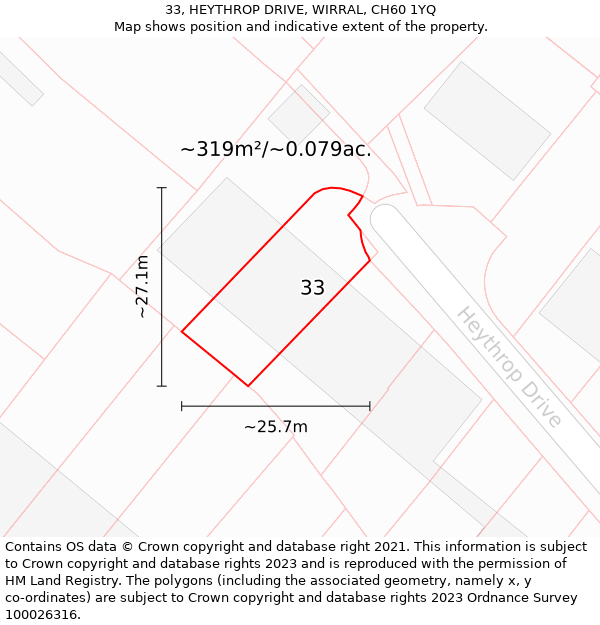 33, HEYTHROP DRIVE, WIRRAL, CH60 1YQ: Plot and title map