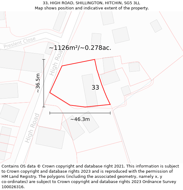 33, HIGH ROAD, SHILLINGTON, HITCHIN, SG5 3LL: Plot and title map