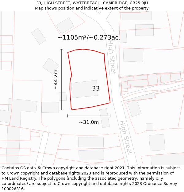 33, HIGH STREET, WATERBEACH, CAMBRIDGE, CB25 9JU: Plot and title map