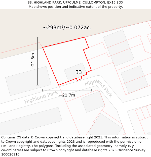 33, HIGHLAND PARK, UFFCULME, CULLOMPTON, EX15 3DX: Plot and title map