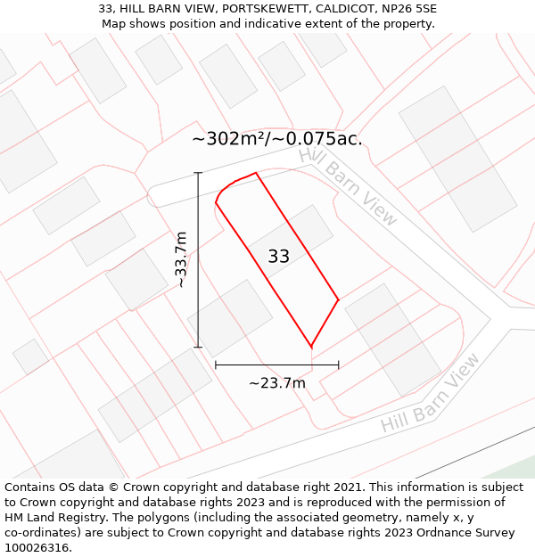 33, HILL BARN VIEW, PORTSKEWETT, CALDICOT, NP26 5SE: Plot and title map
