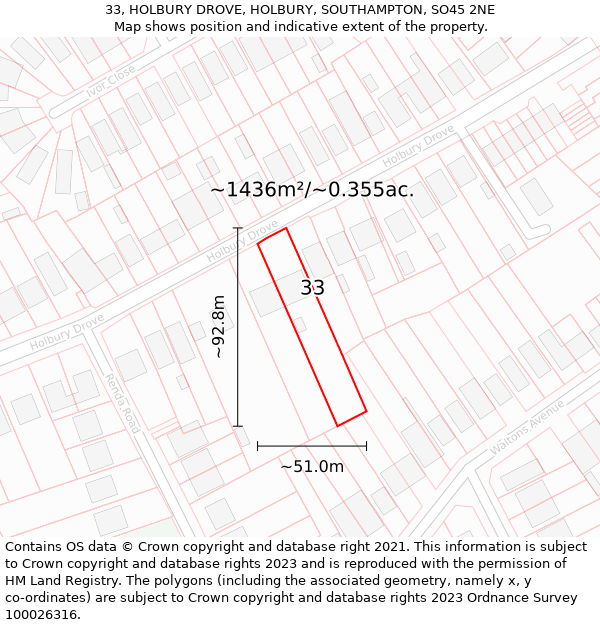 33, HOLBURY DROVE, HOLBURY, SOUTHAMPTON, SO45 2NE: Plot and title map