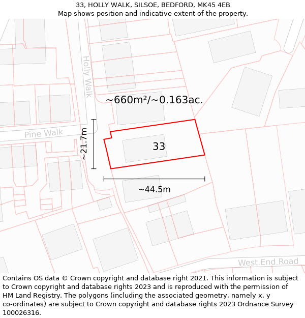 33, HOLLY WALK, SILSOE, BEDFORD, MK45 4EB: Plot and title map