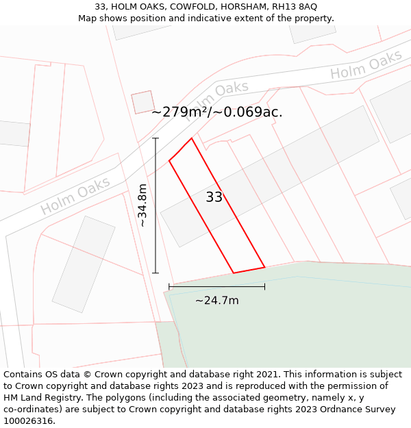 33, HOLM OAKS, COWFOLD, HORSHAM, RH13 8AQ: Plot and title map