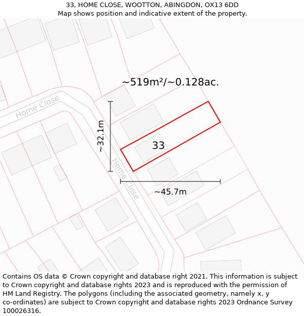 33, HOME CLOSE, WOOTTON, ABINGDON, OX13 6DD: Plot and title map