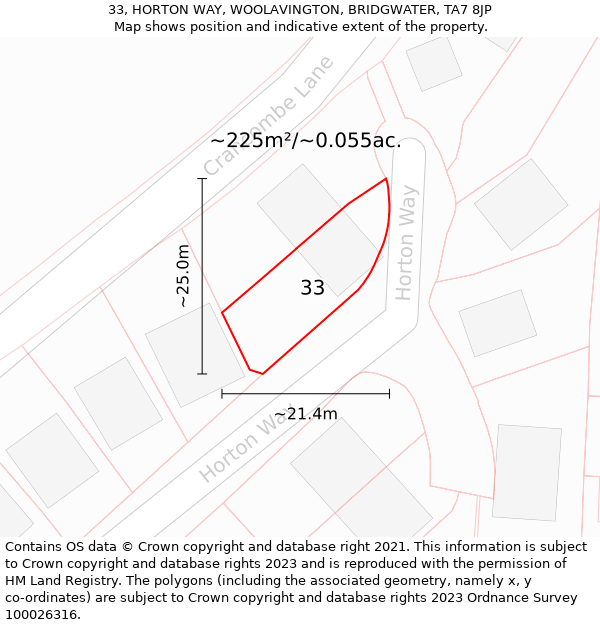 33, HORTON WAY, WOOLAVINGTON, BRIDGWATER, TA7 8JP: Plot and title map