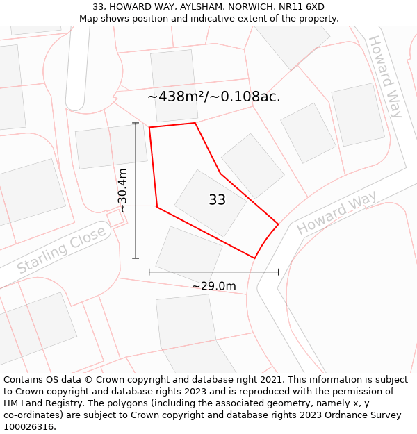 33, HOWARD WAY, AYLSHAM, NORWICH, NR11 6XD: Plot and title map