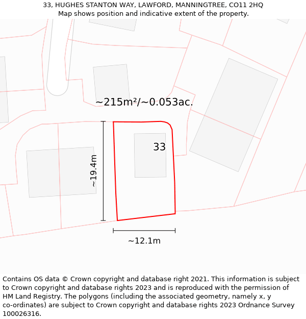 33, HUGHES STANTON WAY, LAWFORD, MANNINGTREE, CO11 2HQ: Plot and title map