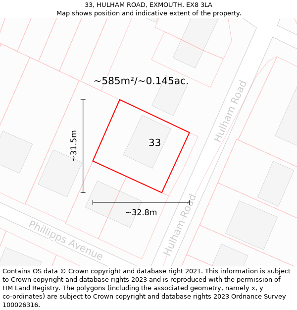 33, HULHAM ROAD, EXMOUTH, EX8 3LA: Plot and title map