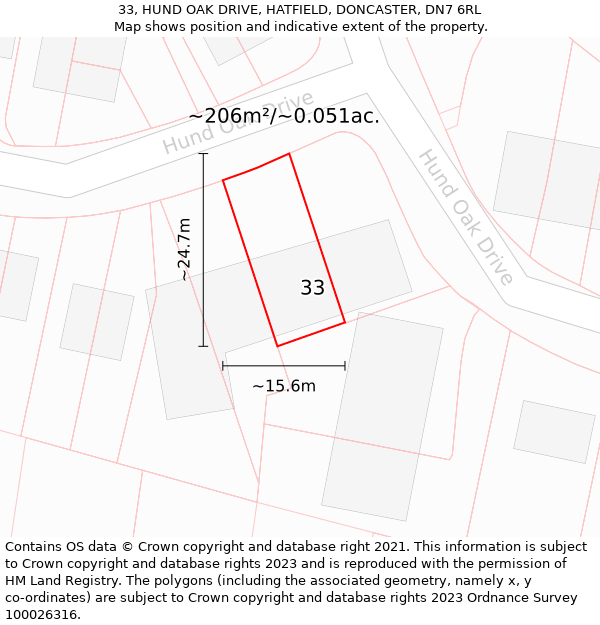 33, HUND OAK DRIVE, HATFIELD, DONCASTER, DN7 6RL: Plot and title map