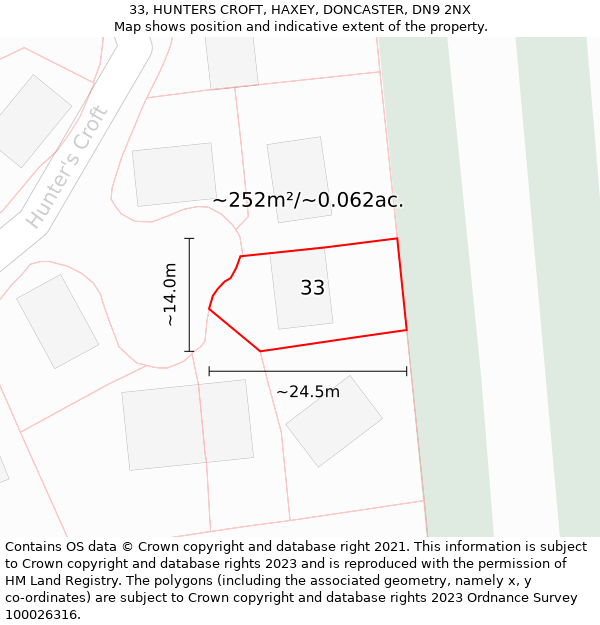 33, HUNTERS CROFT, HAXEY, DONCASTER, DN9 2NX: Plot and title map