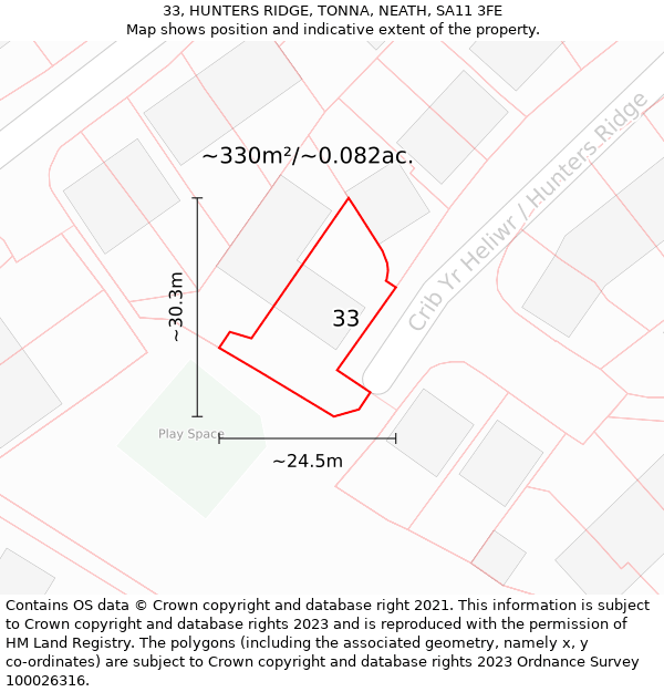 33, HUNTERS RIDGE, TONNA, NEATH, SA11 3FE: Plot and title map