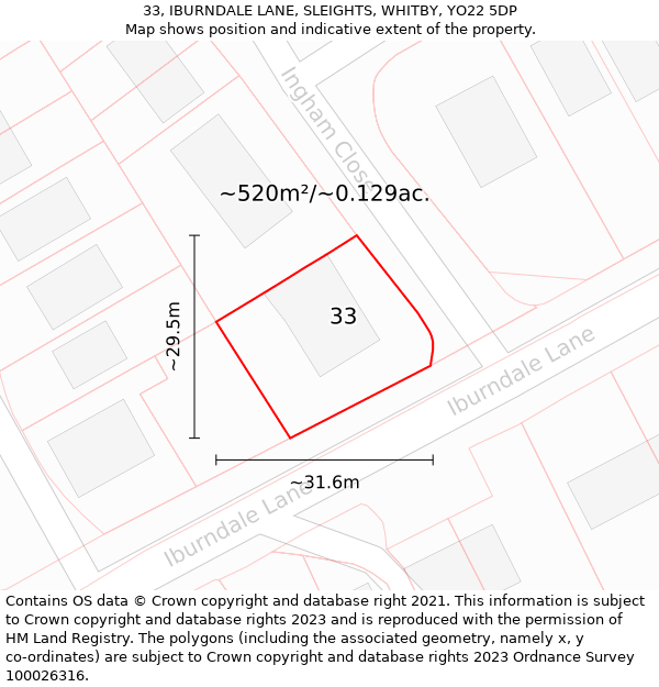 33, IBURNDALE LANE, SLEIGHTS, WHITBY, YO22 5DP: Plot and title map