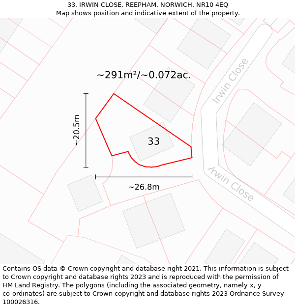 33, IRWIN CLOSE, REEPHAM, NORWICH, NR10 4EQ: Plot and title map