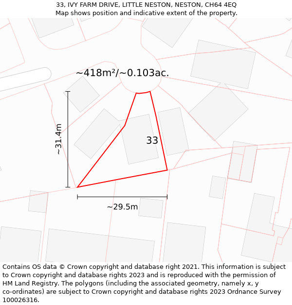 33, IVY FARM DRIVE, LITTLE NESTON, NESTON, CH64 4EQ: Plot and title map