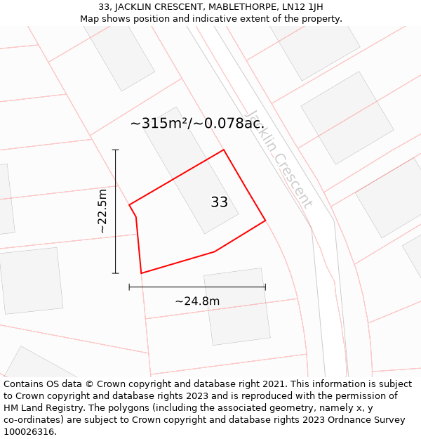 33, JACKLIN CRESCENT, MABLETHORPE, LN12 1JH: Plot and title map