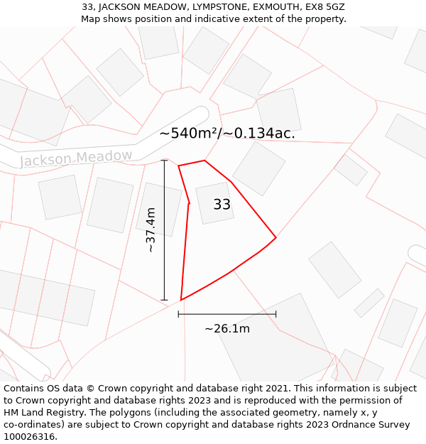 33, JACKSON MEADOW, LYMPSTONE, EXMOUTH, EX8 5GZ: Plot and title map