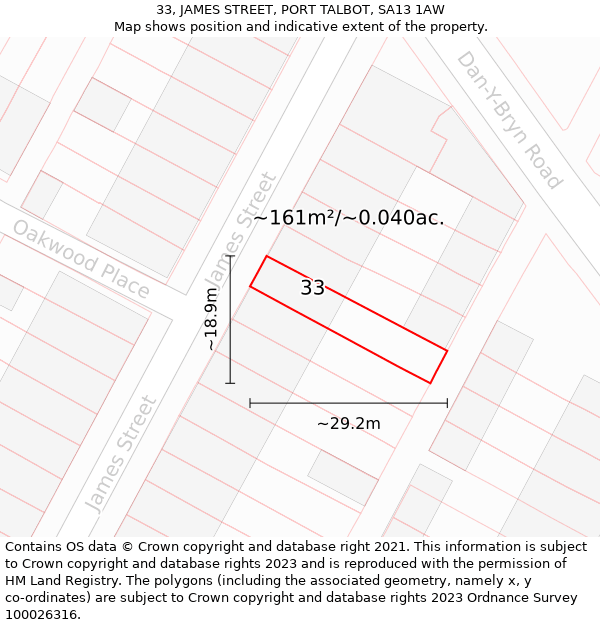 33, JAMES STREET, PORT TALBOT, SA13 1AW: Plot and title map