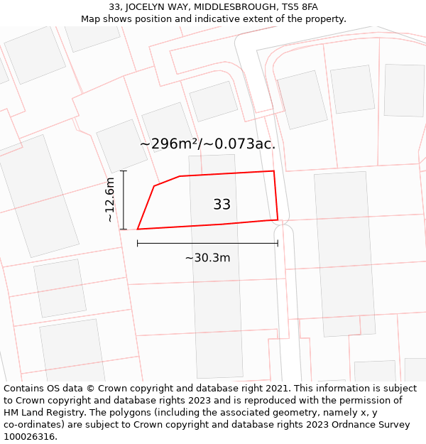 33, JOCELYN WAY, MIDDLESBROUGH, TS5 8FA: Plot and title map