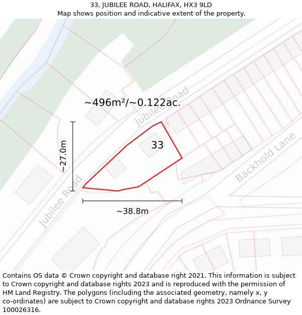 33, JUBILEE ROAD, HALIFAX, HX3 9LD: Plot and title map