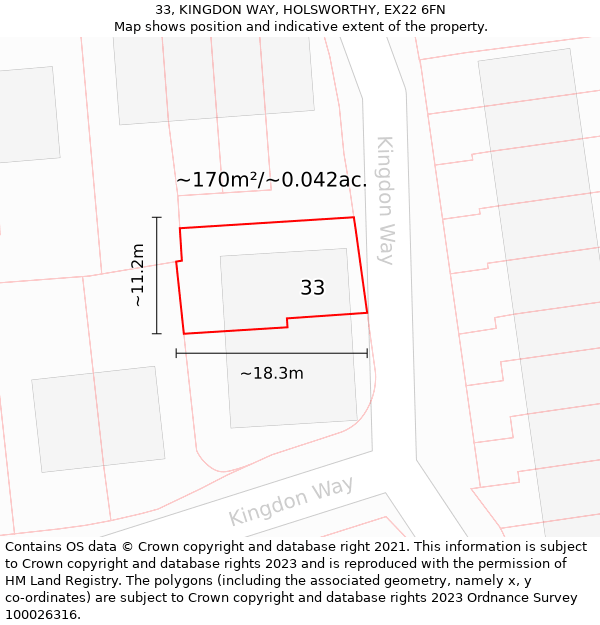 33, KINGDON WAY, HOLSWORTHY, EX22 6FN: Plot and title map