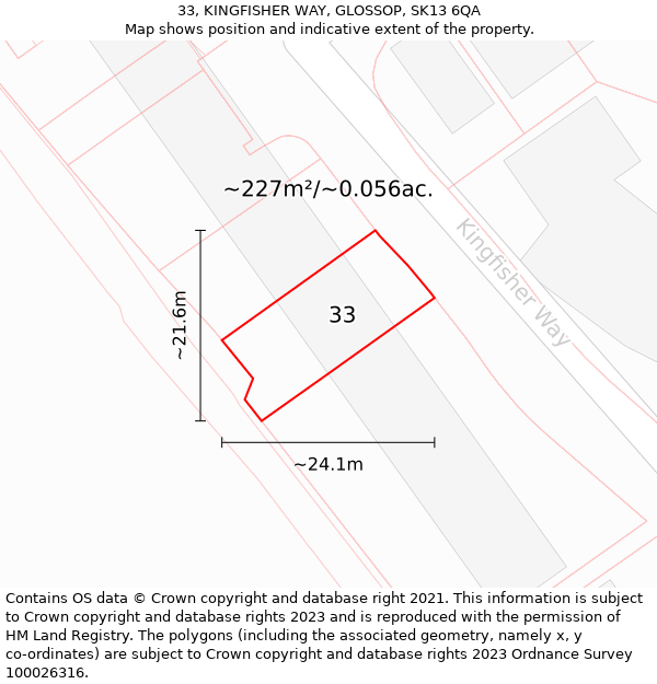 33, KINGFISHER WAY, GLOSSOP, SK13 6QA: Plot and title map