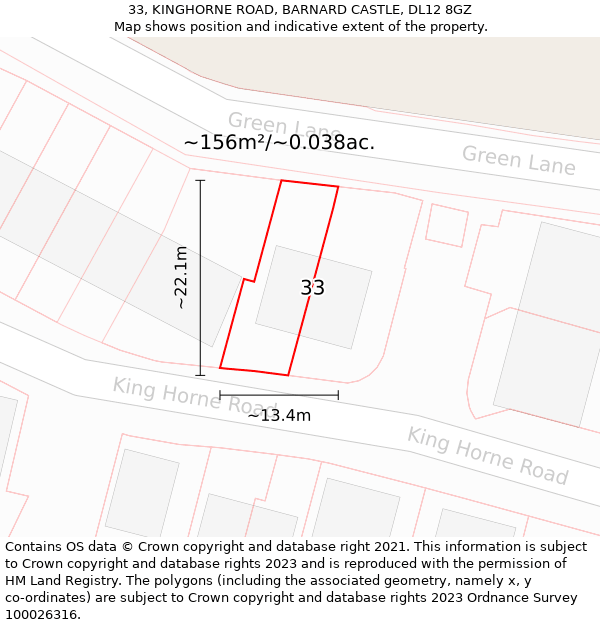 33, KINGHORNE ROAD, BARNARD CASTLE, DL12 8GZ: Plot and title map