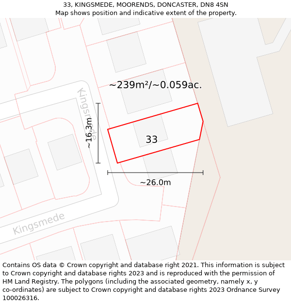 33, KINGSMEDE, MOORENDS, DONCASTER, DN8 4SN: Plot and title map