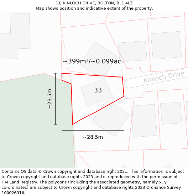 33, KINLOCH DRIVE, BOLTON, BL1 4LZ: Plot and title map