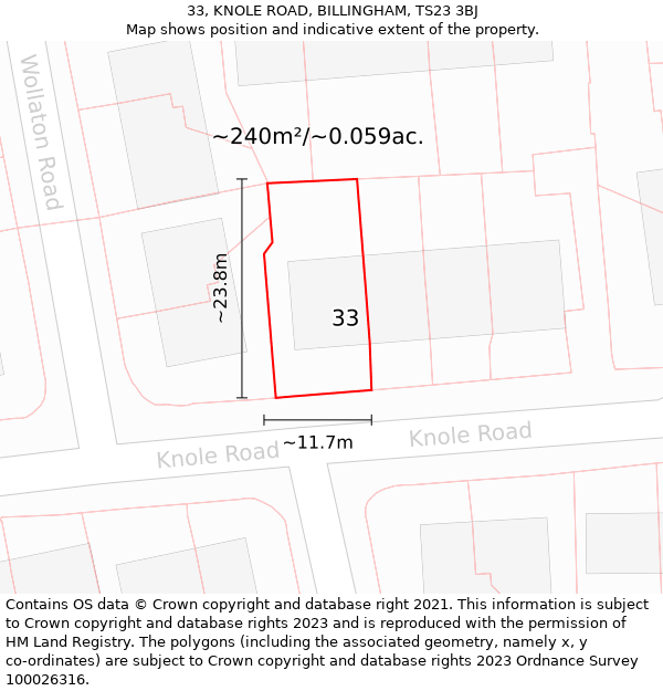 33, KNOLE ROAD, BILLINGHAM, TS23 3BJ: Plot and title map