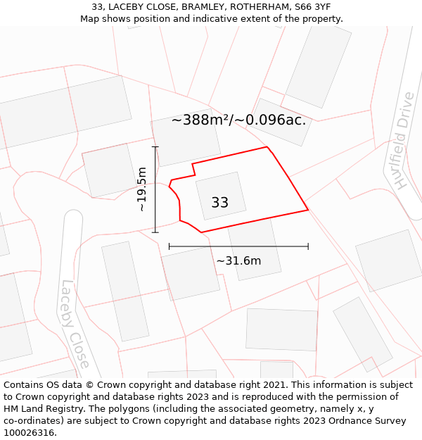 33, LACEBY CLOSE, BRAMLEY, ROTHERHAM, S66 3YF: Plot and title map