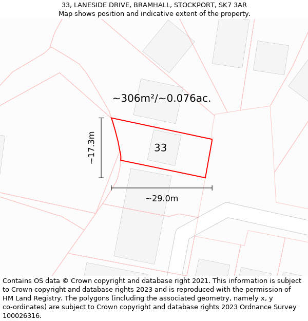 33, LANESIDE DRIVE, BRAMHALL, STOCKPORT, SK7 3AR: Plot and title map