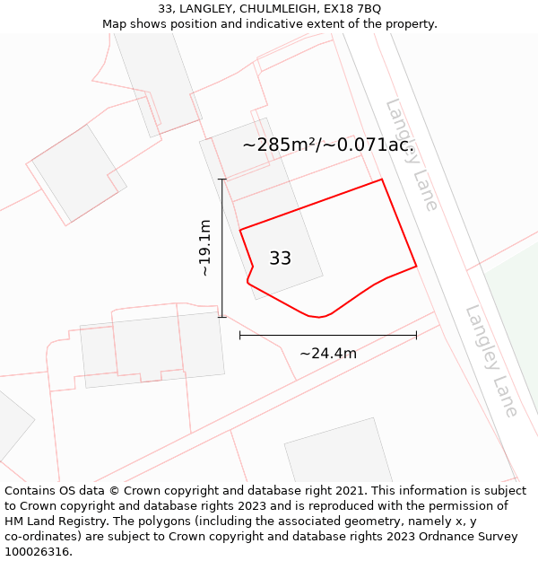 33, LANGLEY, CHULMLEIGH, EX18 7BQ: Plot and title map