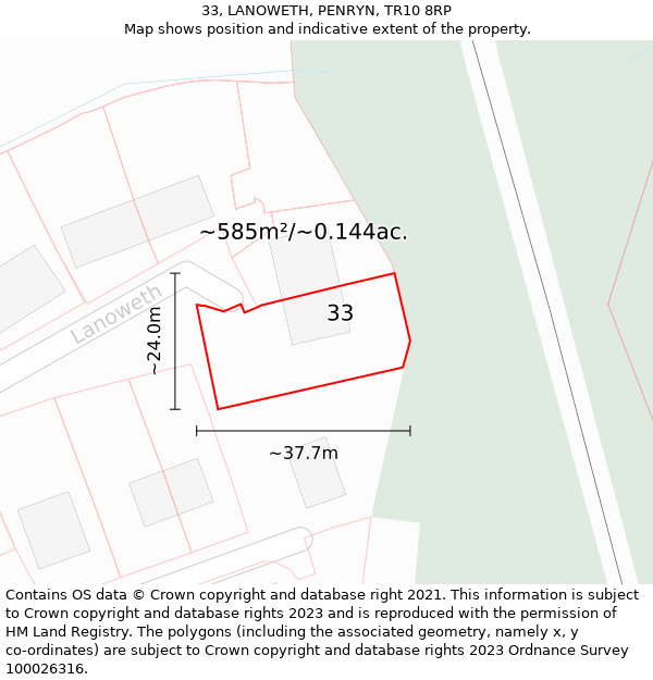 33, LANOWETH, PENRYN, TR10 8RP: Plot and title map