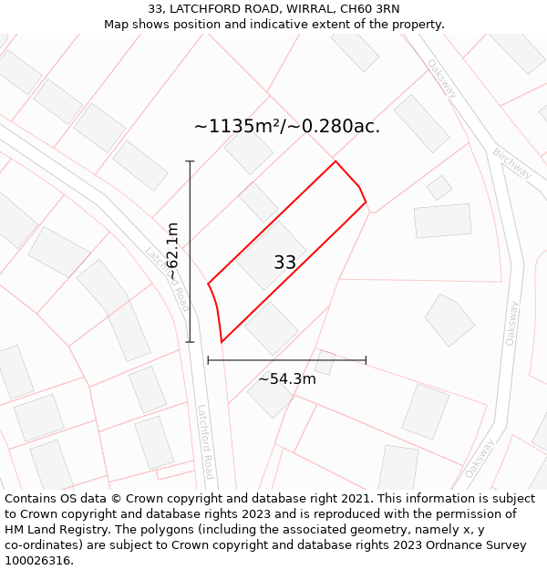 33, LATCHFORD ROAD, WIRRAL, CH60 3RN: Plot and title map