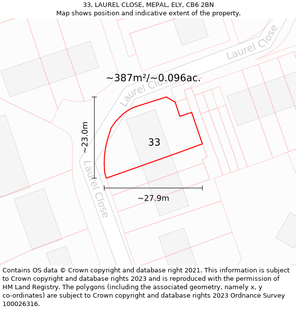 33, LAUREL CLOSE, MEPAL, ELY, CB6 2BN: Plot and title map